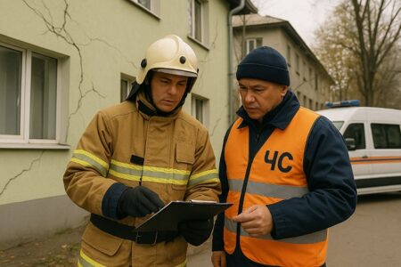 Алматыда жер сілкінісінен кейін ТЖД қызметкерлері тексеріс жүргізуде құтқарушы жер сілкінісі