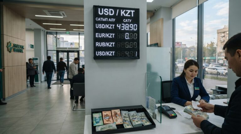Доллар бағамы 440 теңгеден төмендеді: биржадағы соңғы деректер тақырыбы бойынша иллюстрациялық сурет