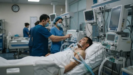 Маңғыстауда отбасылық басқосудан кейін төрт адам жансақтау бөліміне түсті тақырыбы бойынша иллюстрациялық сурет