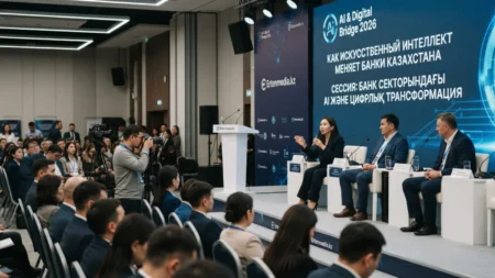 Как искусственный интеллект меняет банки Казахстана: сессия на Digital Bridge Как искусственный интеллект меняет банки Казахстана: сессия на Digital Bridge тақырыбы бойынша иллюстрациялық сурет