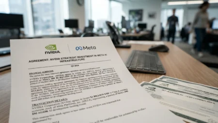Nvidia Meta компаниясының 3 млрд долларлық үлесін сатып алады Nvidia инвестирует $3 млрд в акции Meta на фоне масштабного размещения тақырыбы бойынша иллюстрациялық сурет