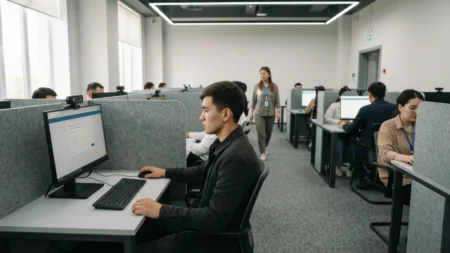 Қазақстанда көші-қон саласында онлайн тестілеу жүйесі енгізіліп жатыр тақырыбы бойынша иллюстрациялық сурет