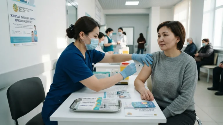 Қазақстанда тұмауға қарсы тегін вакцинациялау науқаны басталды Қазақстанда тұмауға қарсы тегін вакцинациялау науқаны басталды тақырыбы бойынша иллюстрациялық сурет